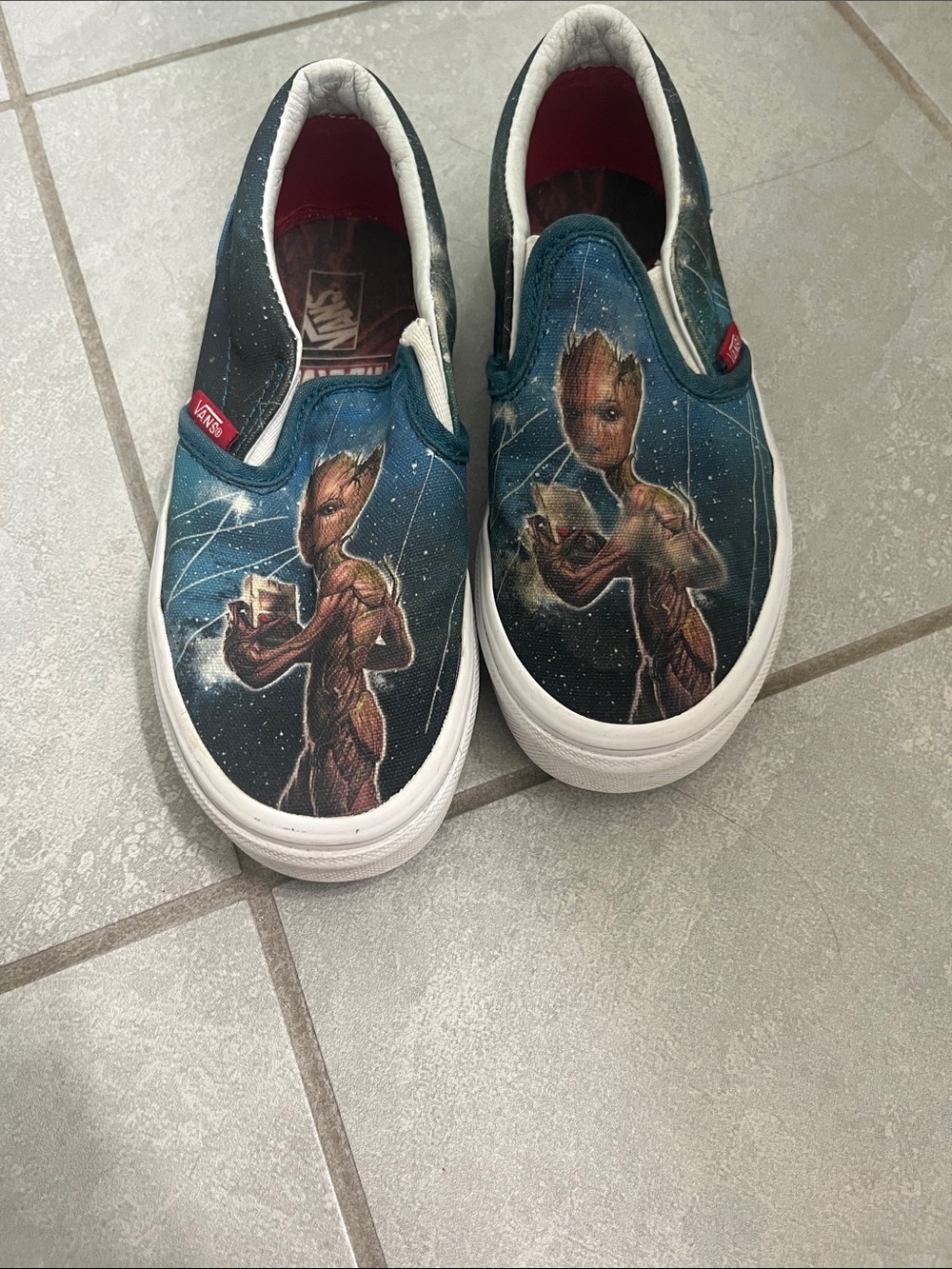 Vans Kids Slip-On Sneakers with Blue and Brown Groot Artwork